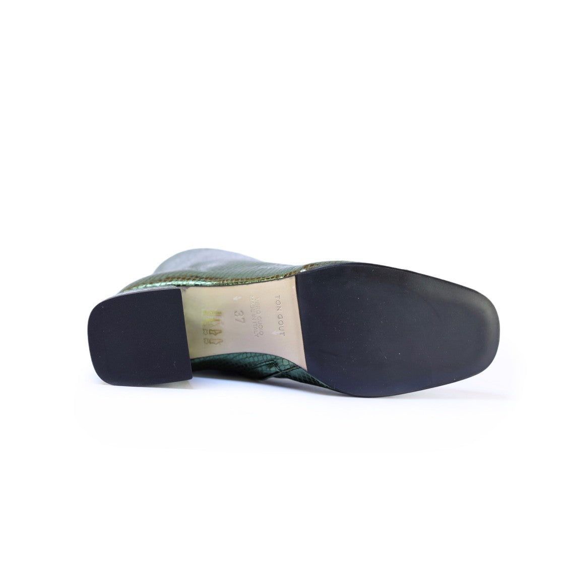 Ton Gout Snake-Effect Military Green Square Toe Boots
