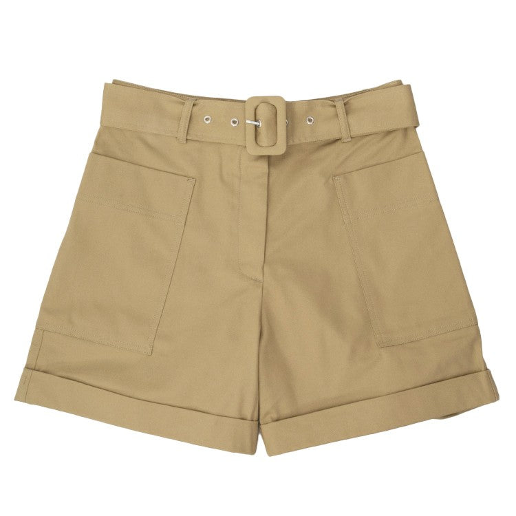 Officine Generale Beige Mid-Waisted Shorts With Removable Belt