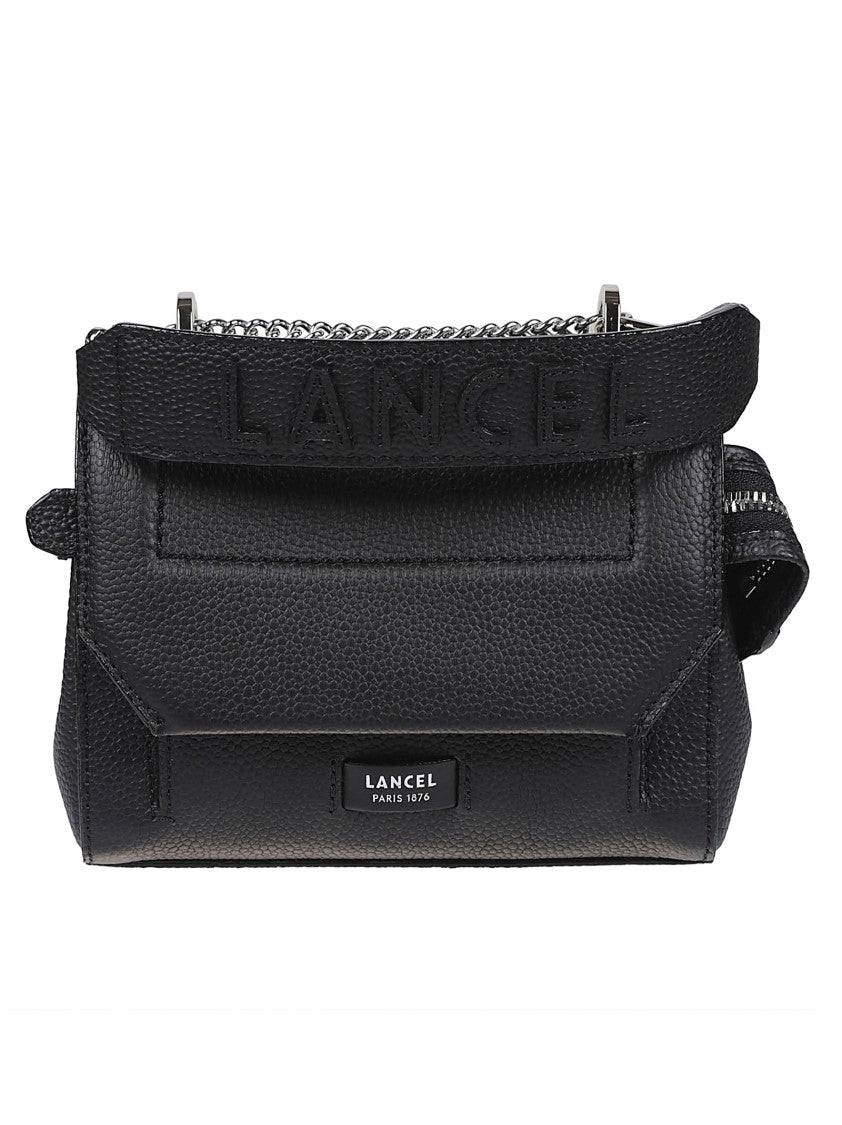 Lancel Ninon Small Structured Black Leather Flap Shoulder Bag