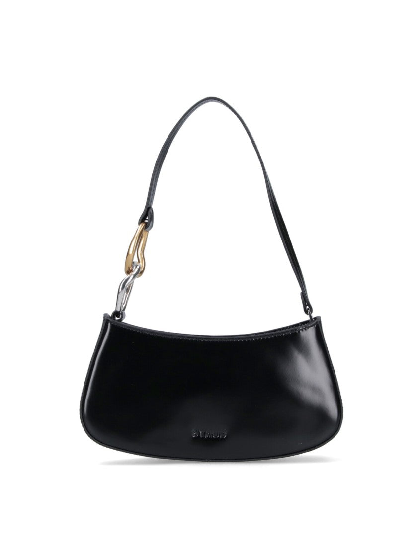 Staud Curved Black Handbag With Interlocking Metal Rings