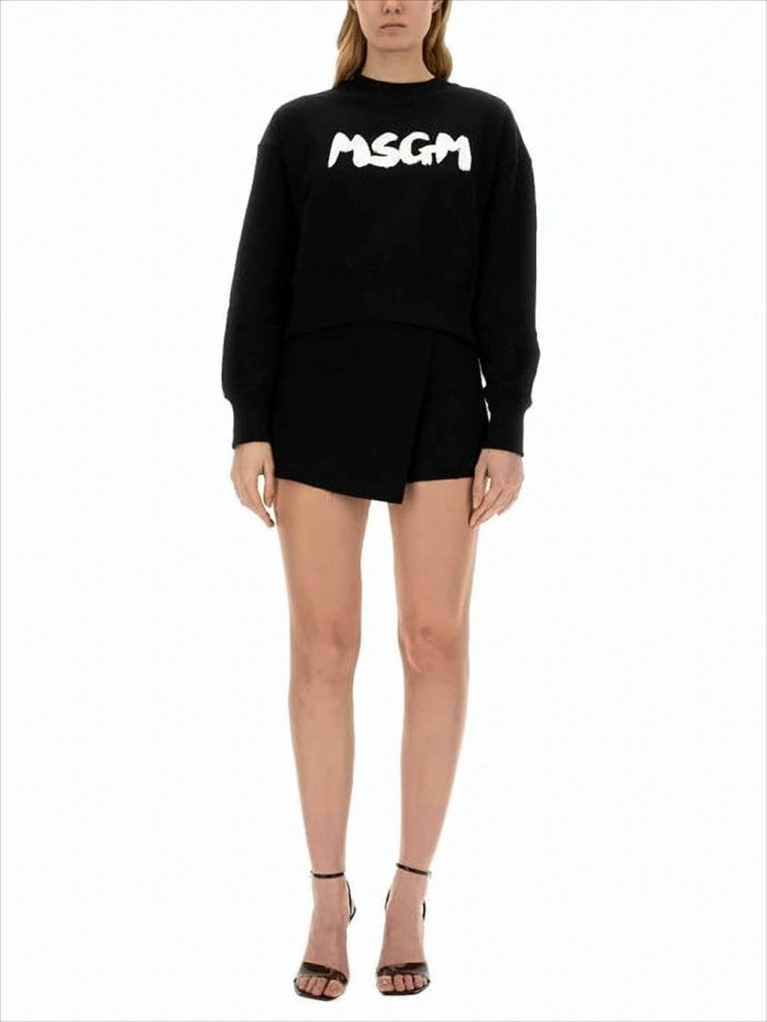 Msgm Black Cropped Long-Sleeve Sweatshirt With Bold Logo