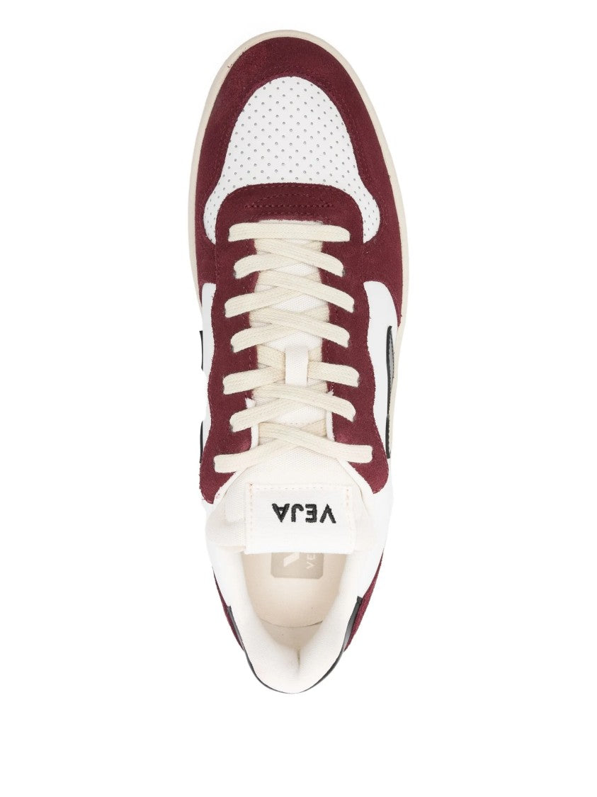 Veja V-10 Leather Burgundy Accent Sneakers