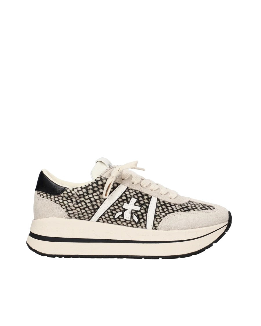 Premiata Beige Bethcoin Textured Python Suede Panel Sneakers