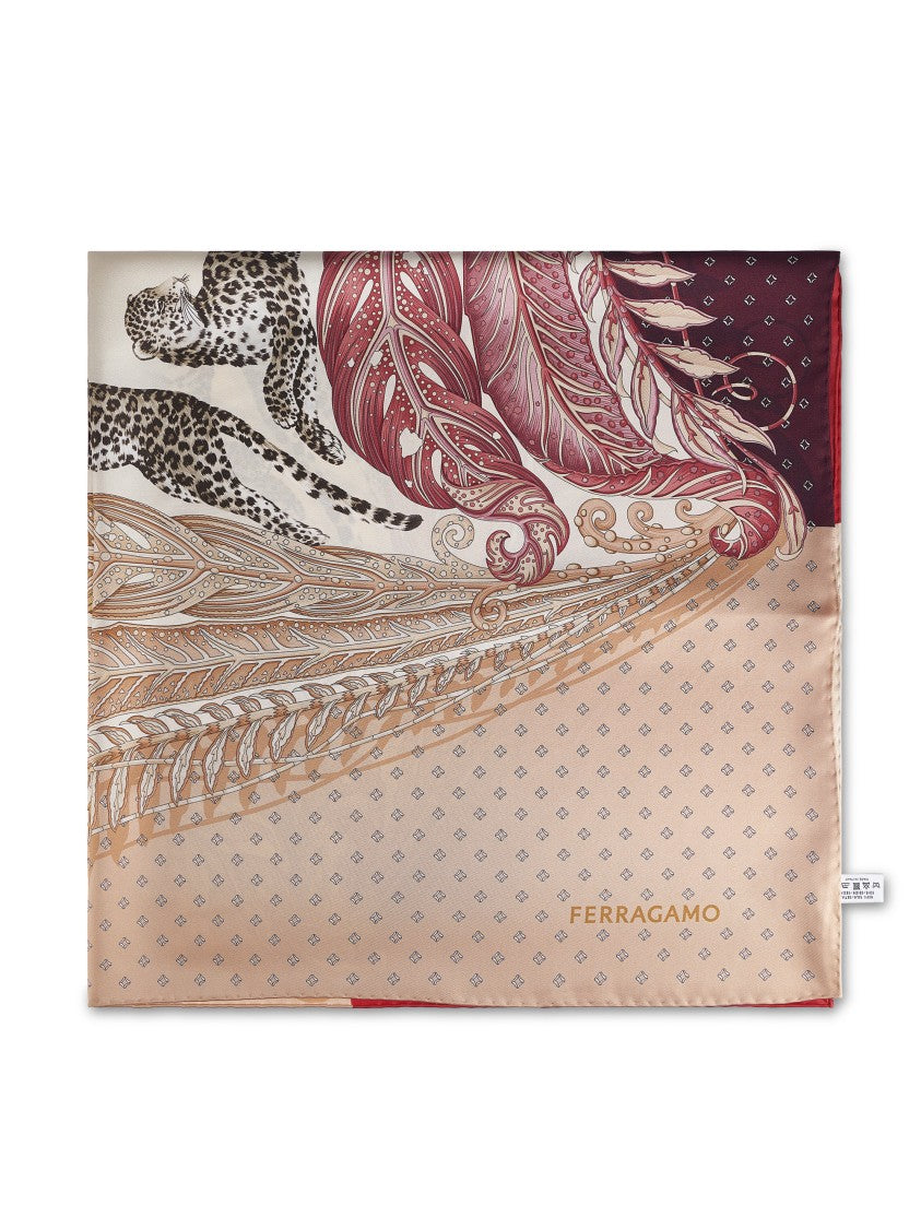 Ferragamo Silk Scarf With Feather Motifs