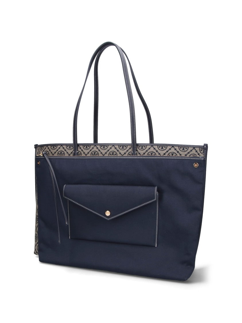 Tory Burch Blue T-Monogram Perry Cotton Canvas Tote