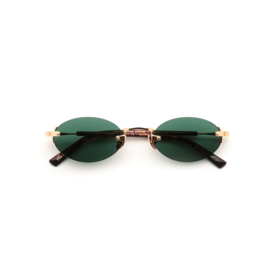 Gast Quantum Rimless Gold-Toned Sunglasses With Oval Green Lenses