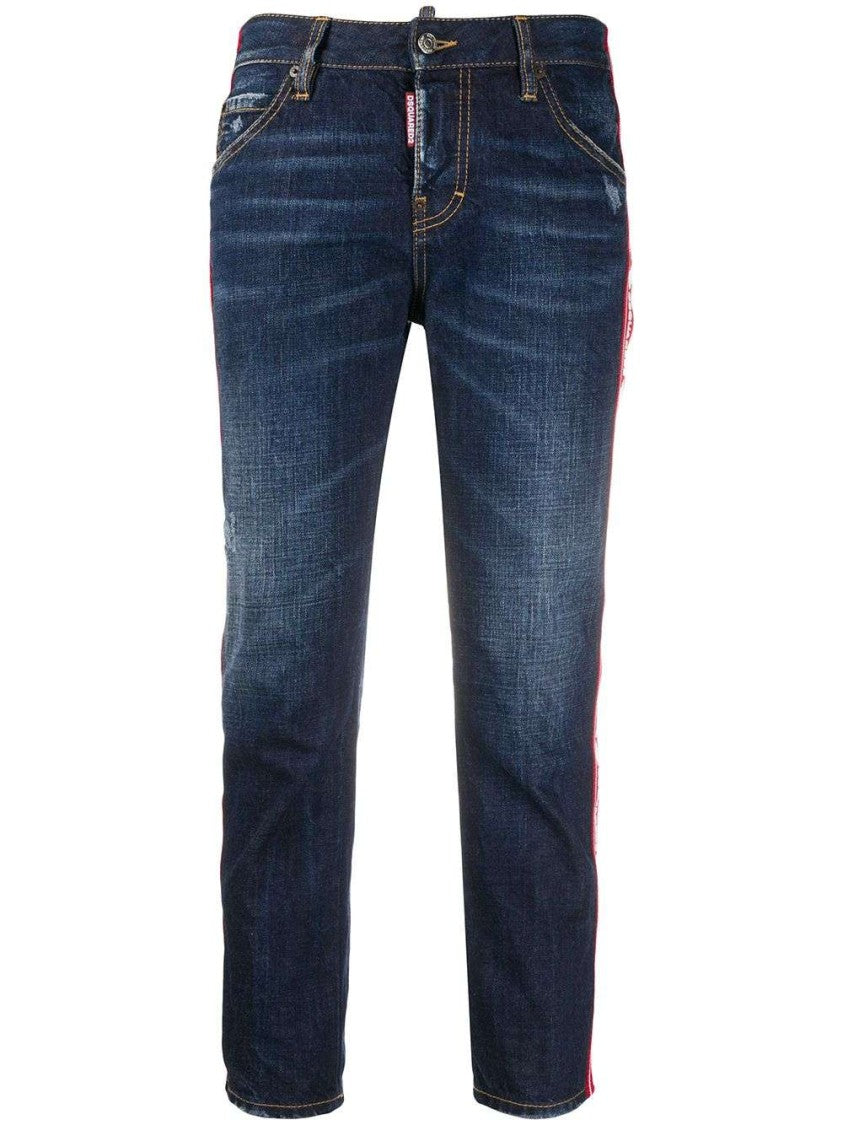 Dsquared2 Logo Tape Cropped Denim Jeans