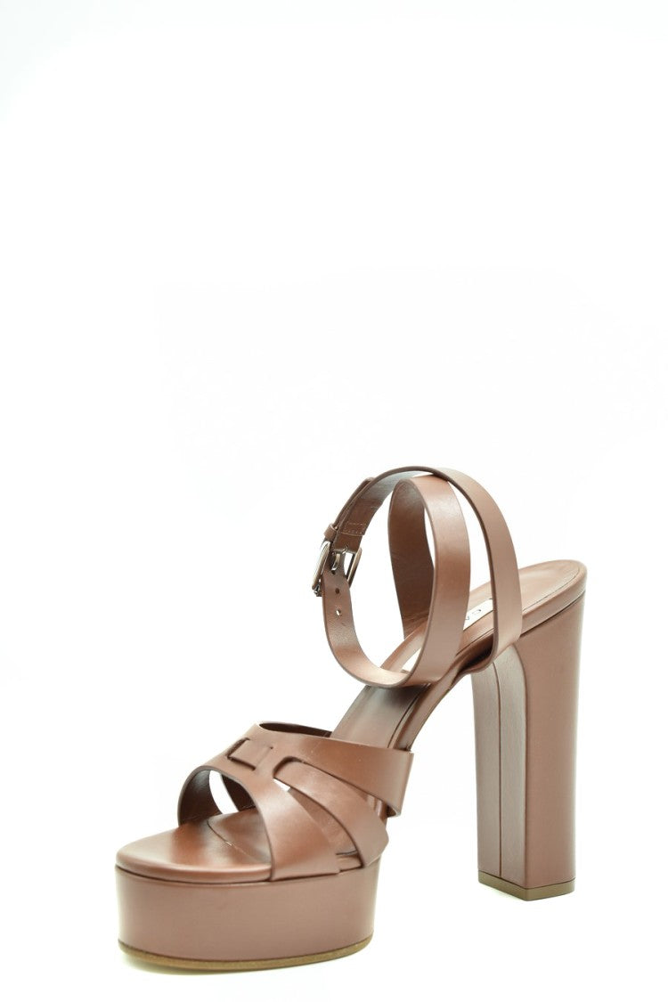 Casadei Brown Leather Buckle-Strap Sandal