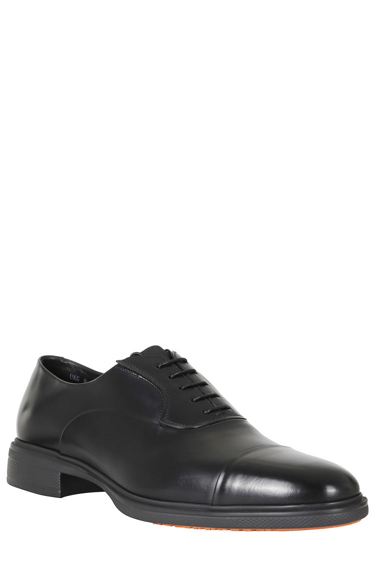 Santoni Black Easy Memory Foam Leather Oxford Shoes