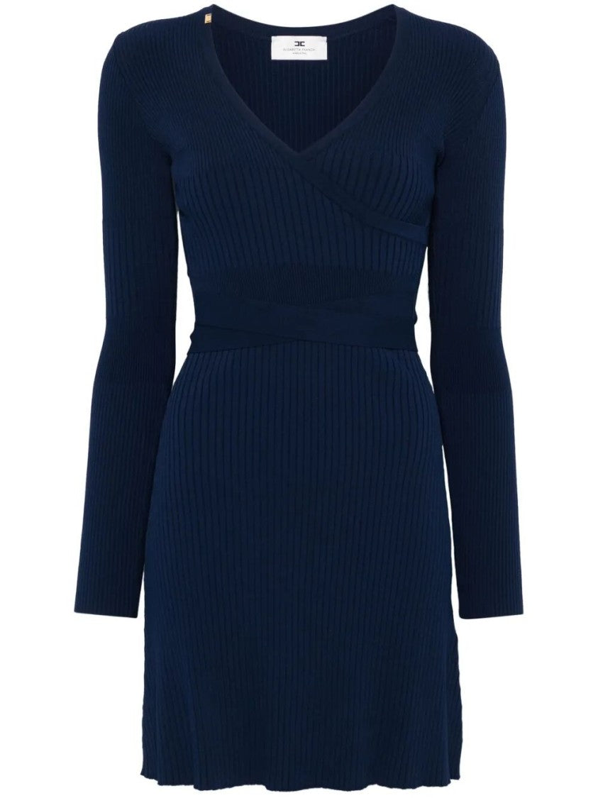 Elisabetta Franchi Fitted Knit Dress With Deep V-Neckline