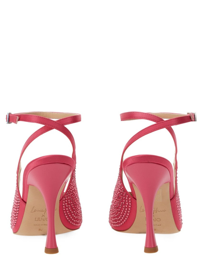 Leonie Hanne X Liu Jo Pointed Toe Satin Slingback Heels