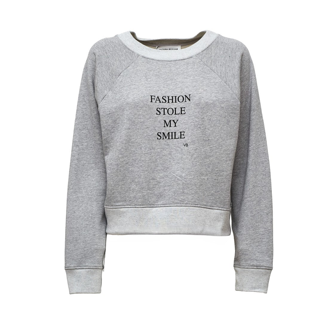 Victoria Beckham Heathered Grey Slogan Printed Sweatshirt