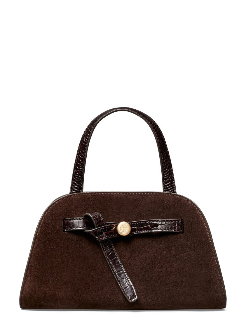 Tory Burch Romy Suede Croc-Embossed Small Bauletto Bag