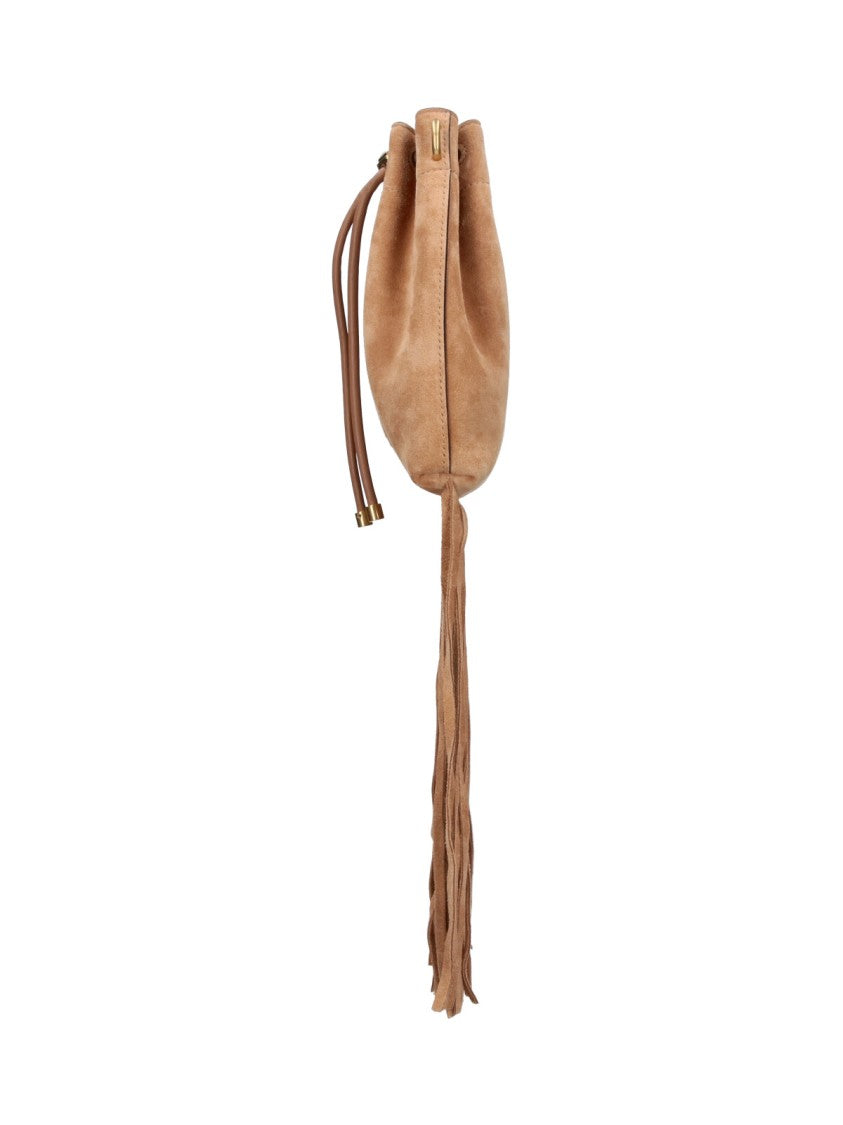 Jimmy Choo Bon Bon Brown Suede Fringe Drawstring Bucket Bag