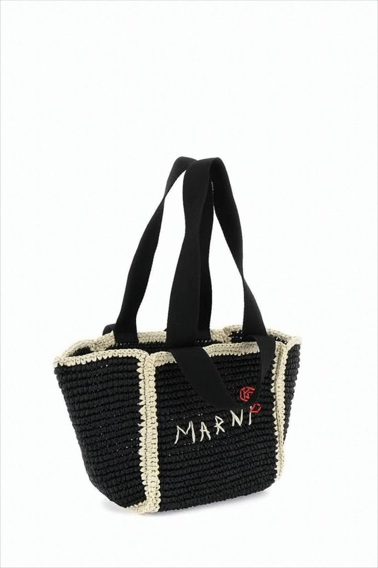 Marni Structured Woven Tote Bag With Embroidered Detail