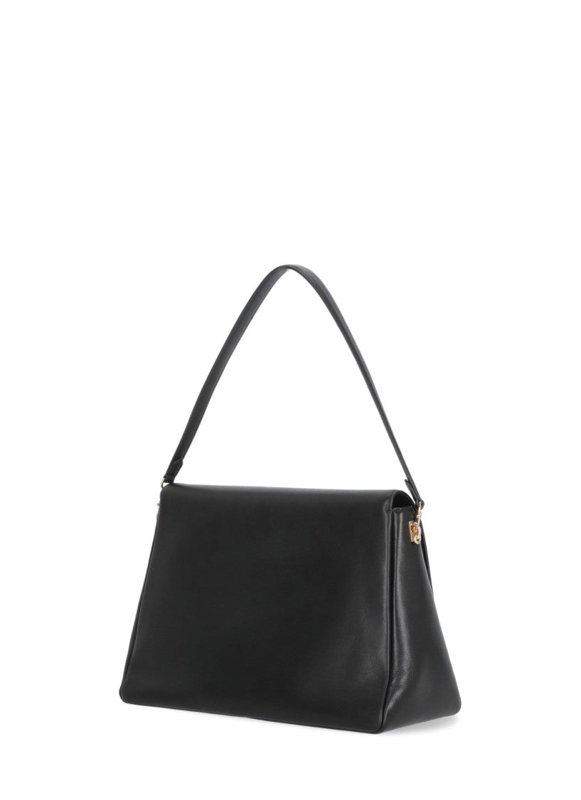 Tory Burch Black Trapezoidal Gold Logo Leather Shoulder Bag