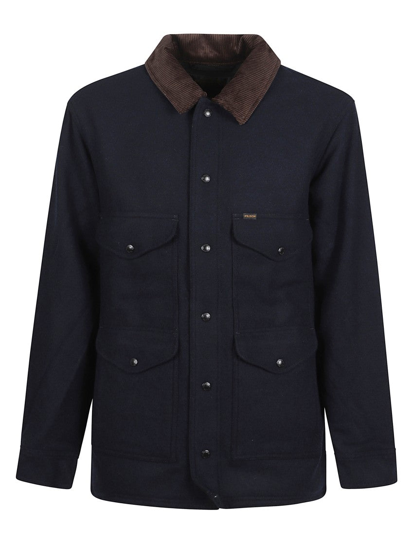 Filson Structured Black Jacket With Flap Pockets And Contrasting Collar