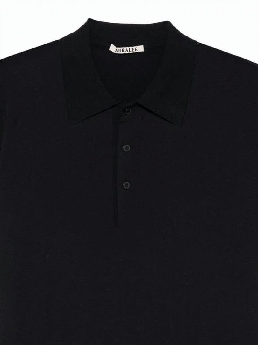 Auralee Black Polo Shirt With Classic Collar And Placket