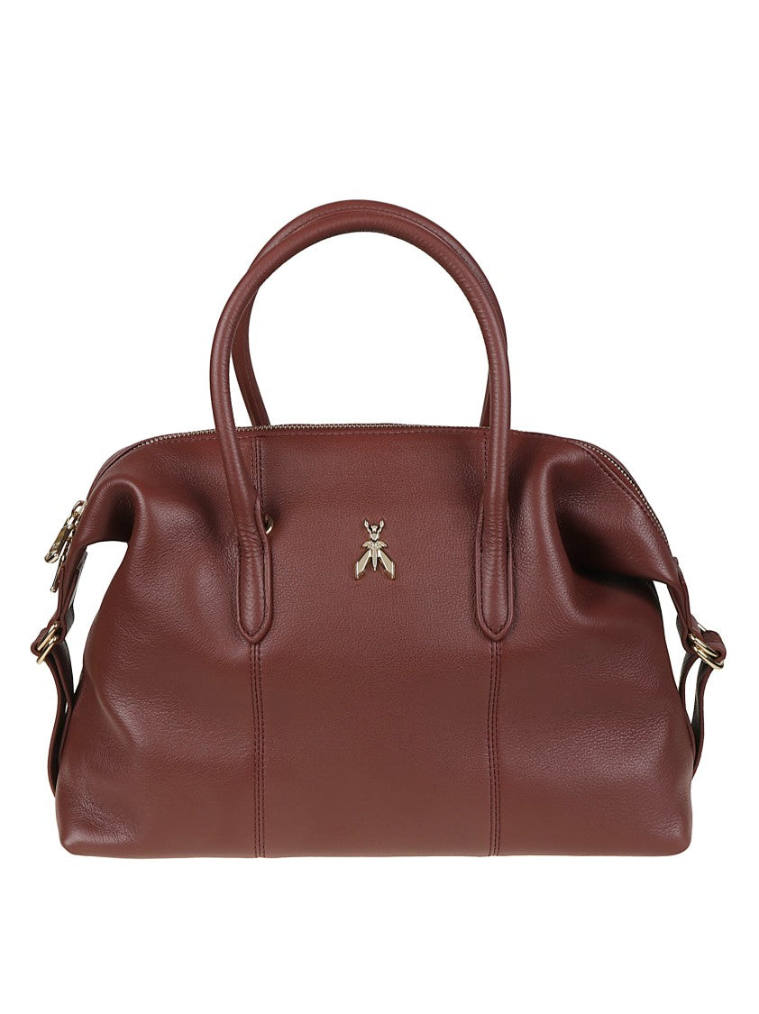 Patrizia Pepe Structured Calf Leather Gold-Tone Top Handle Bag