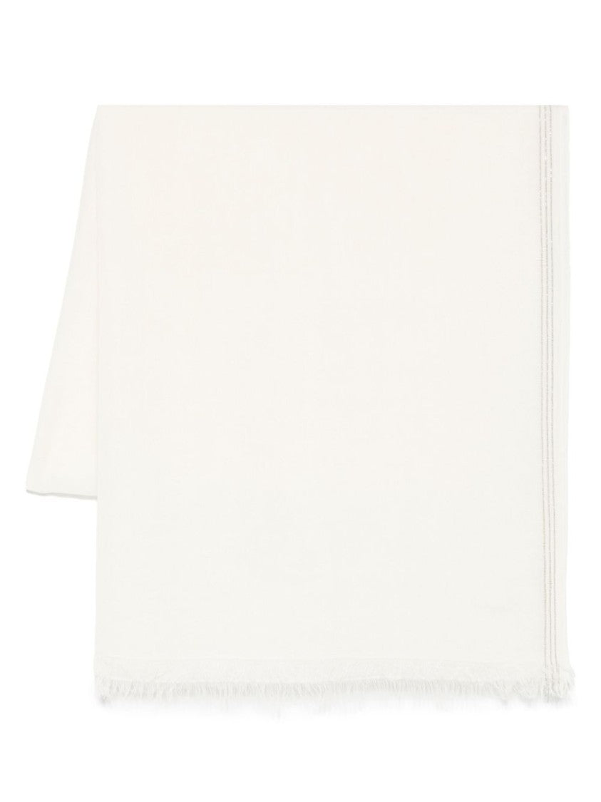 Faliero Sarti Soft Textured White Scarf With Fringed Edges