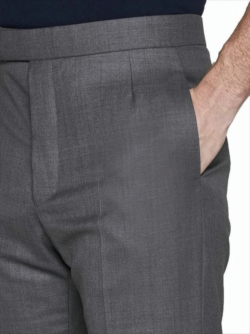 Thom Browne Tailored Grey Wool Straight Pants With Refined Fit