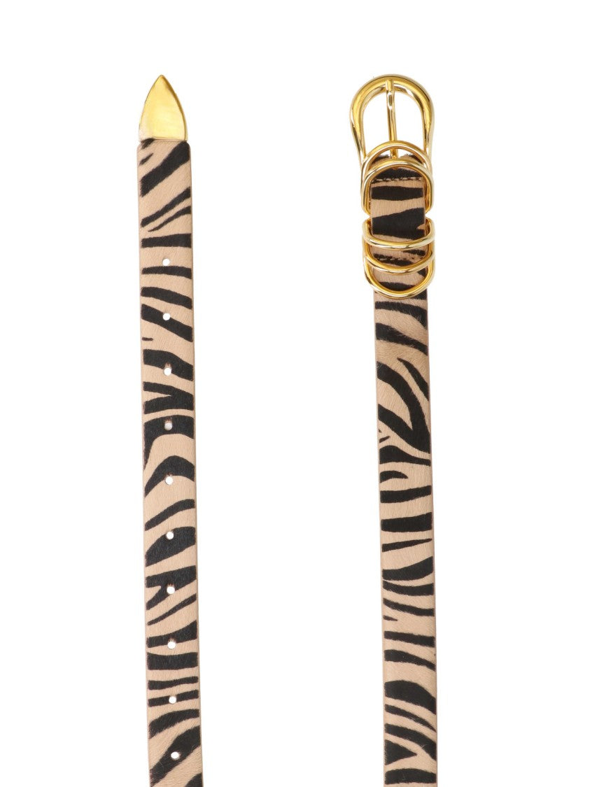 Dehanche Beige Animal Print Slim Leather Belt