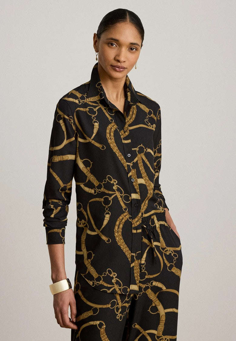 Lauren Ralph Lauren Black Gold Chain Belt Print Shirt