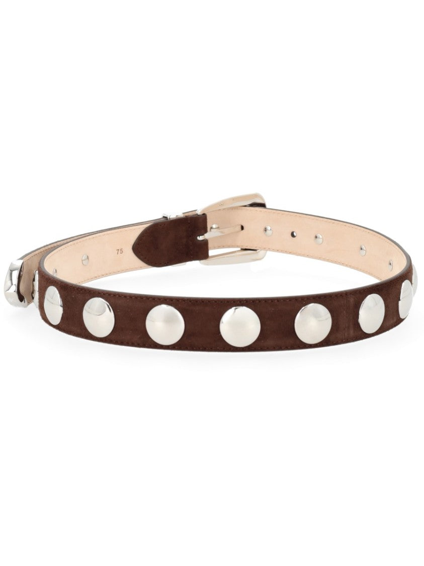 Khaite Rich Brown Benny Studded Calf Leather Belt