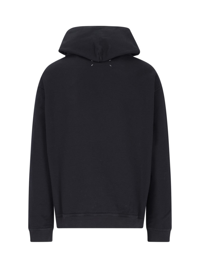 Maison Margiela Classic Crew Neck Black Hooded Sweatshirt With Ribbed Cuffs