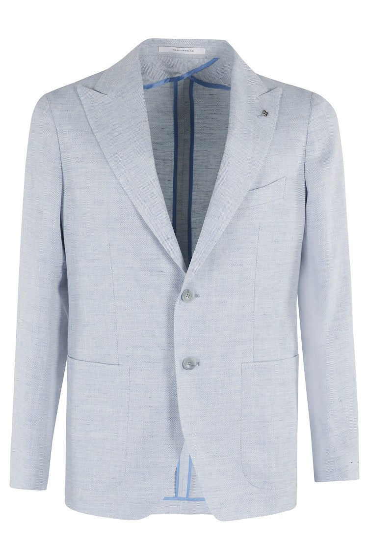 Tagliatore Single Breasted Herringbone Wool Linen Lance Jacket
