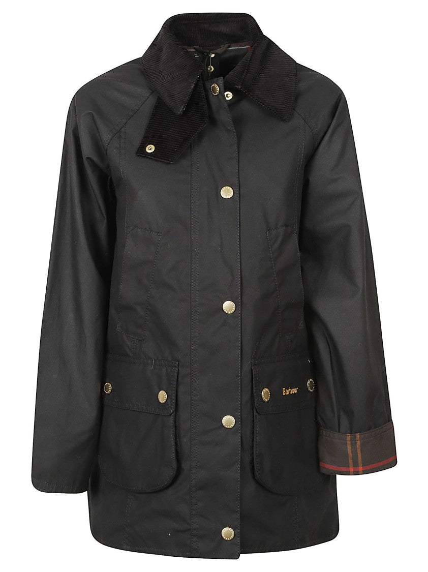 Barbour Waxed Cotton Jacket With Corduroy Collar And Adjustable Fit
