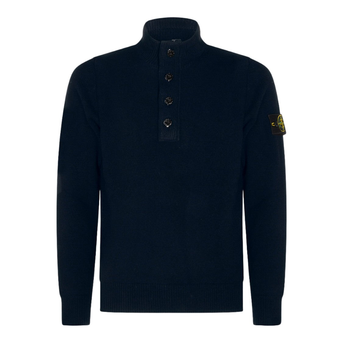 Stone Island High Collar Knit Sweater With Button Placket