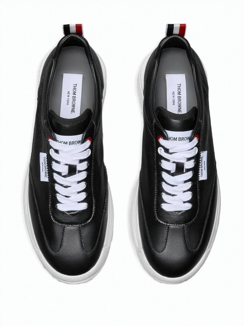 Thom Browne Black Lambskin Thom Browne Sneakers With Tricolor Accents