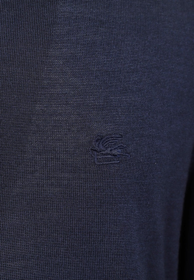 Etro Dark Blue Crewneck Sweater With Wool-Silk Blend