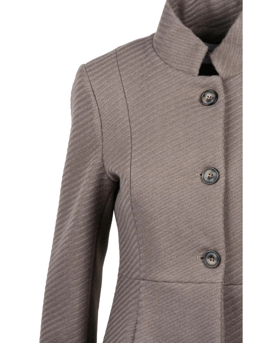 Lakore Turquoise Fitted High-Collar Wool-Blend Coat