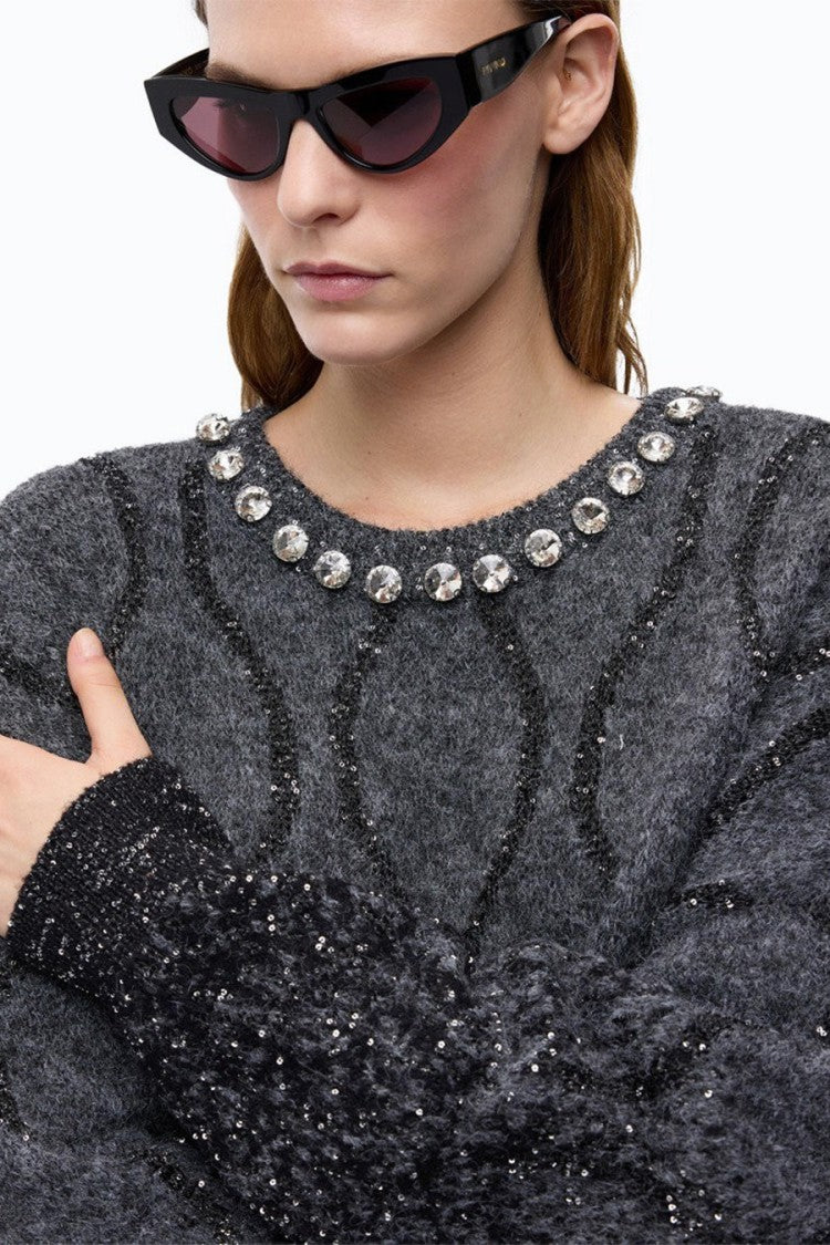 Pinko Multicolor Ombre Wavy Metallic Crewneck Polyester Sweater