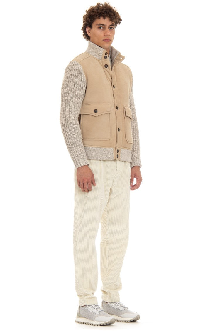 Eleventy Shearling Bomber With Knit Sleeves