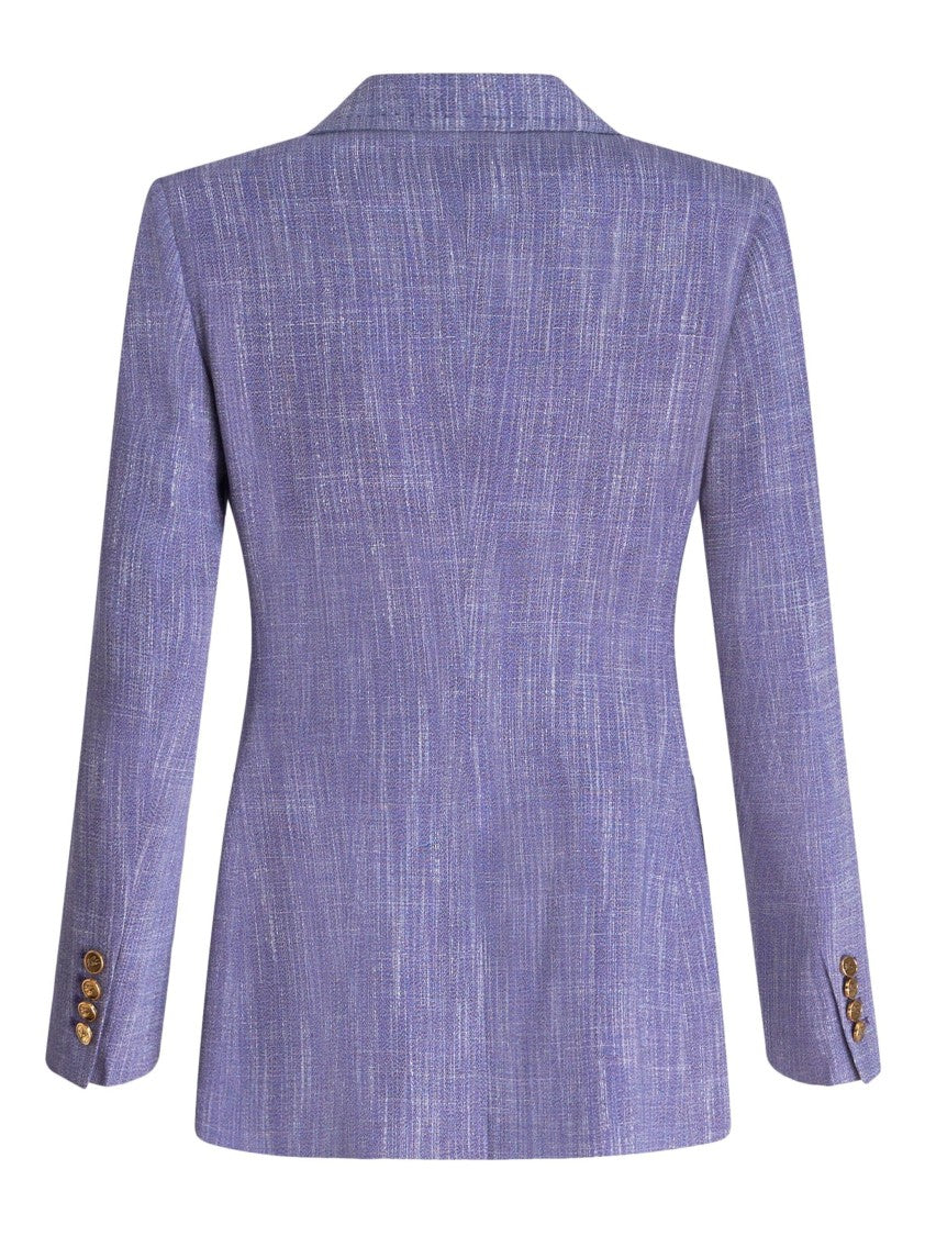Etro Double-Breasted Blue Blazer With Gold Button Accents