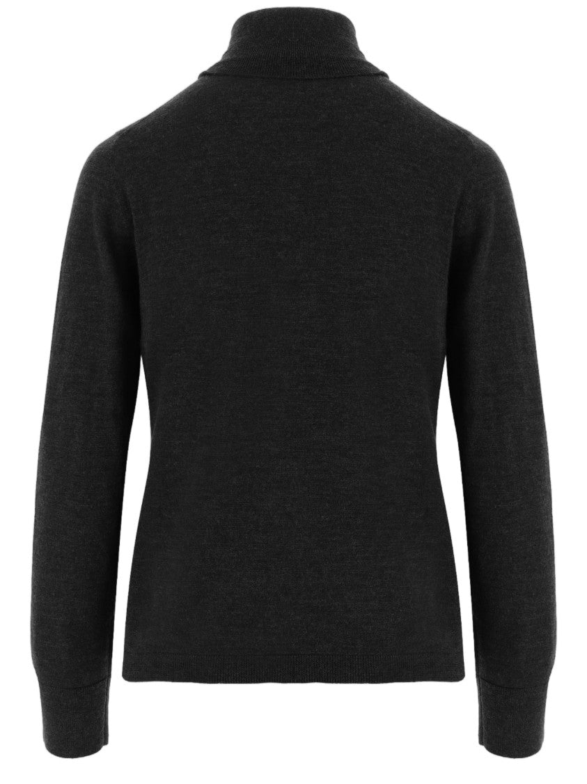 Allude Black Ribbed High Turtleneck Virgin Wool Sweater