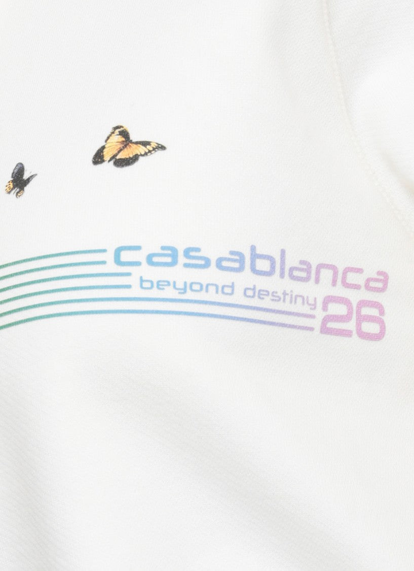 Casablanca Ivory Butterfly Print Crop Hoodie