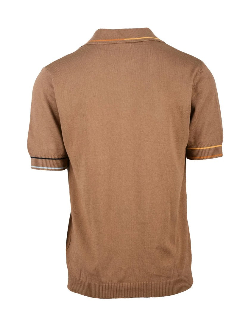 Daniele Fiesoli Brown Knitted Cotton Contrast-Trim Polo Shirt