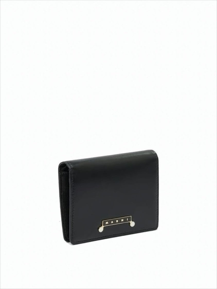 Marni Rectangular Leather Wallet With Gold-Tone Plaque
