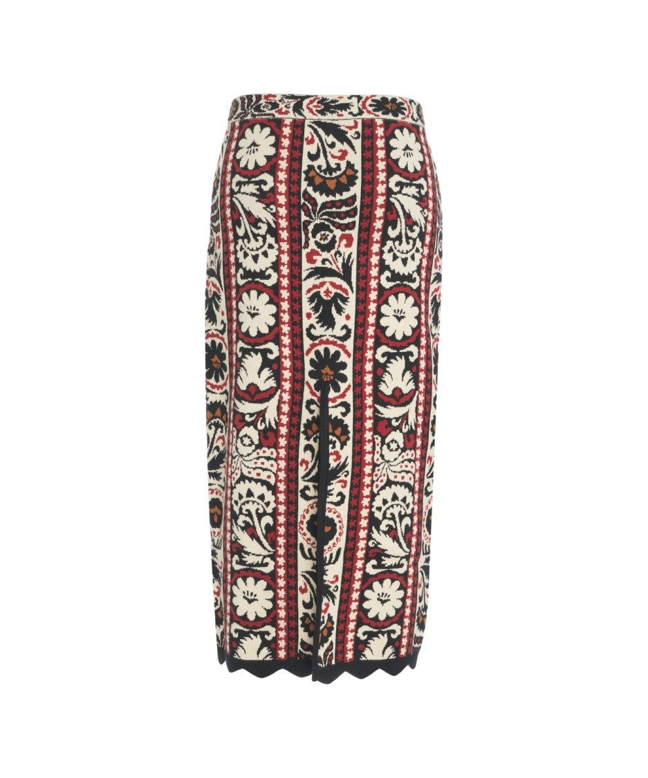 Farm Rio Embroidered Midi Skirt With Scalloped Hem
