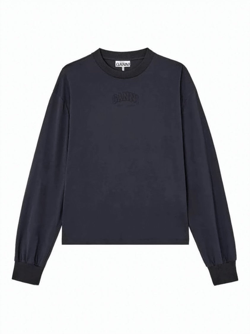 Ganni Long-Sleeved Top With Crew Neckline And Tonal Branding