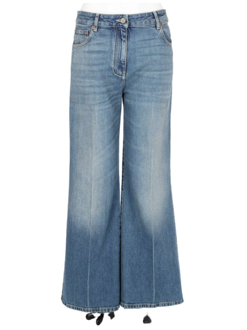 Valentino Wide-Leg Vintage Wash Denim Pants