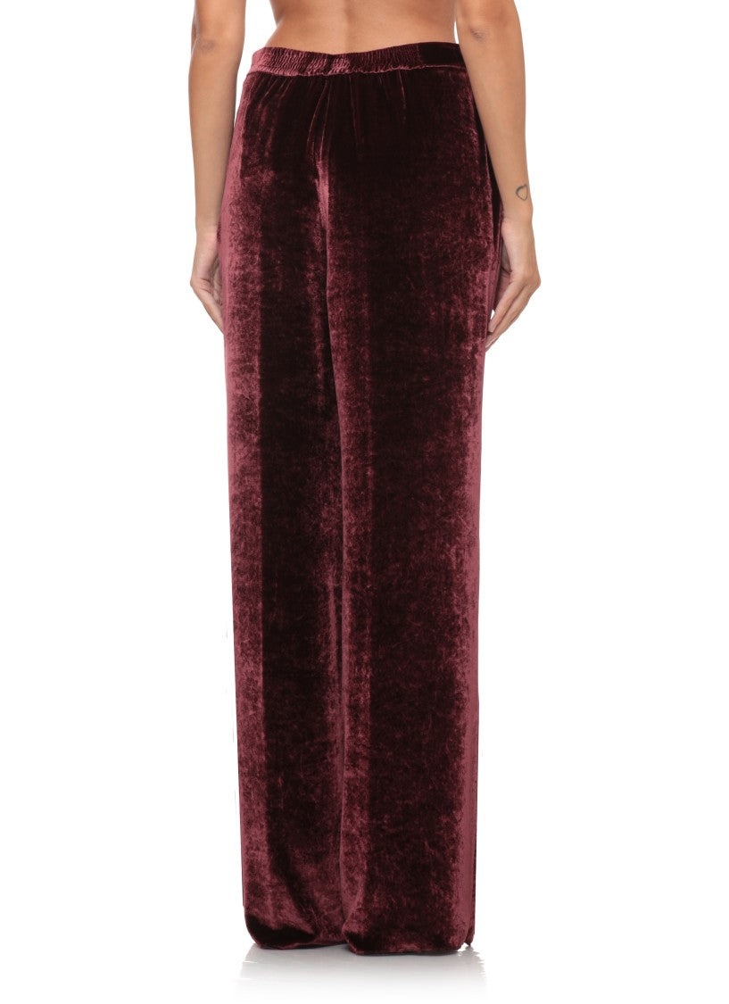Etro Burgundy Velvet Trousers With Elastic Waist And Flush Pockets