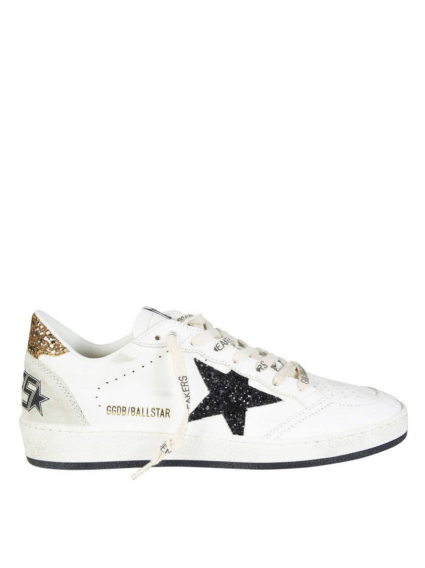 Golden Goose White Leather Black Glitter Star Sneakers