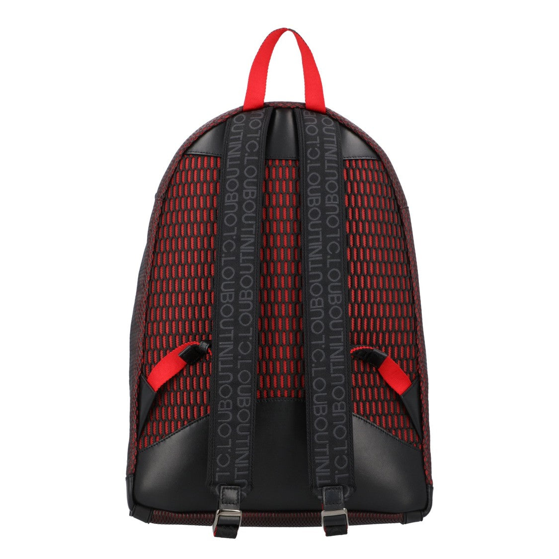 Christian Louboutin Iconic Black Mesh And Loubi Red Leather Backpack With Signature Spikes