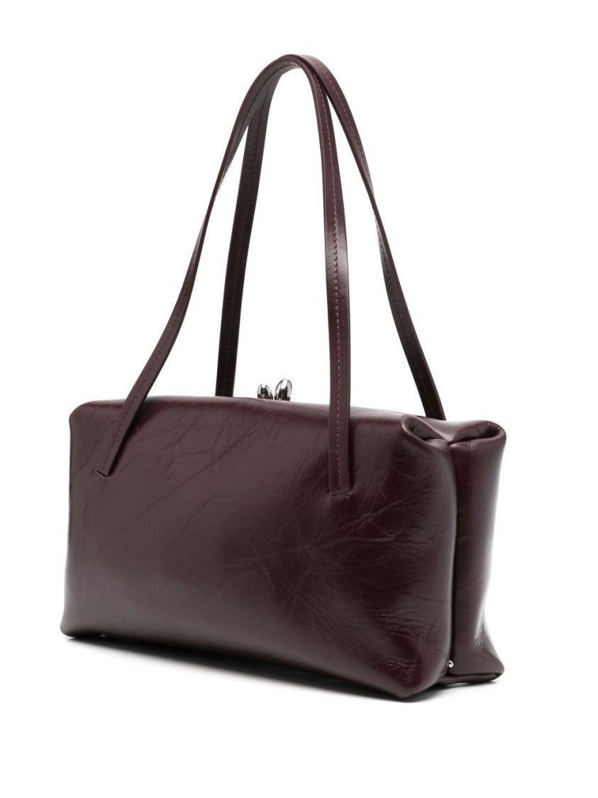 Jil Sander Goji Shoulder Bag In Rich Bordeaux Calf Leather