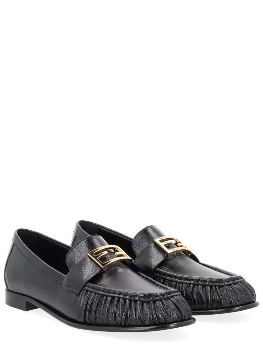 Fendi Leather Baguette Rounded Toe Loafers